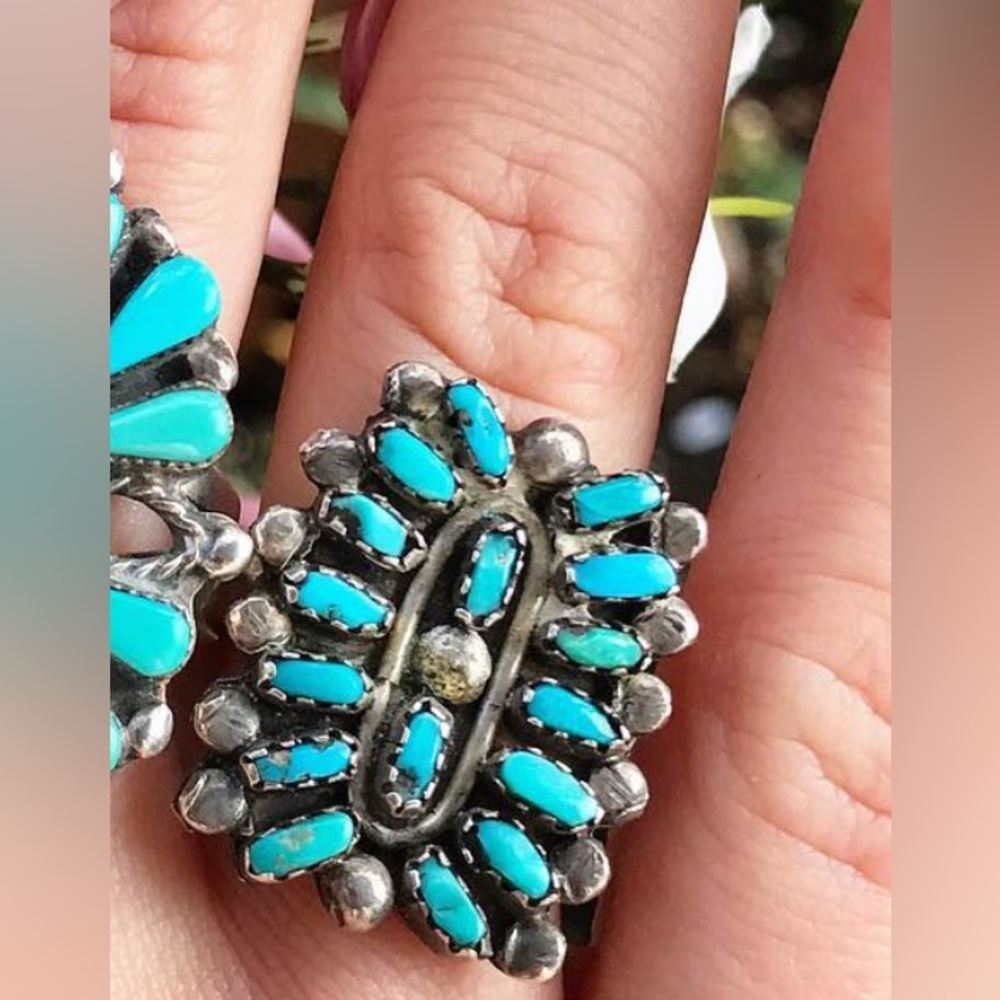 Vintage Zuni 16 point turquoise ring size 6